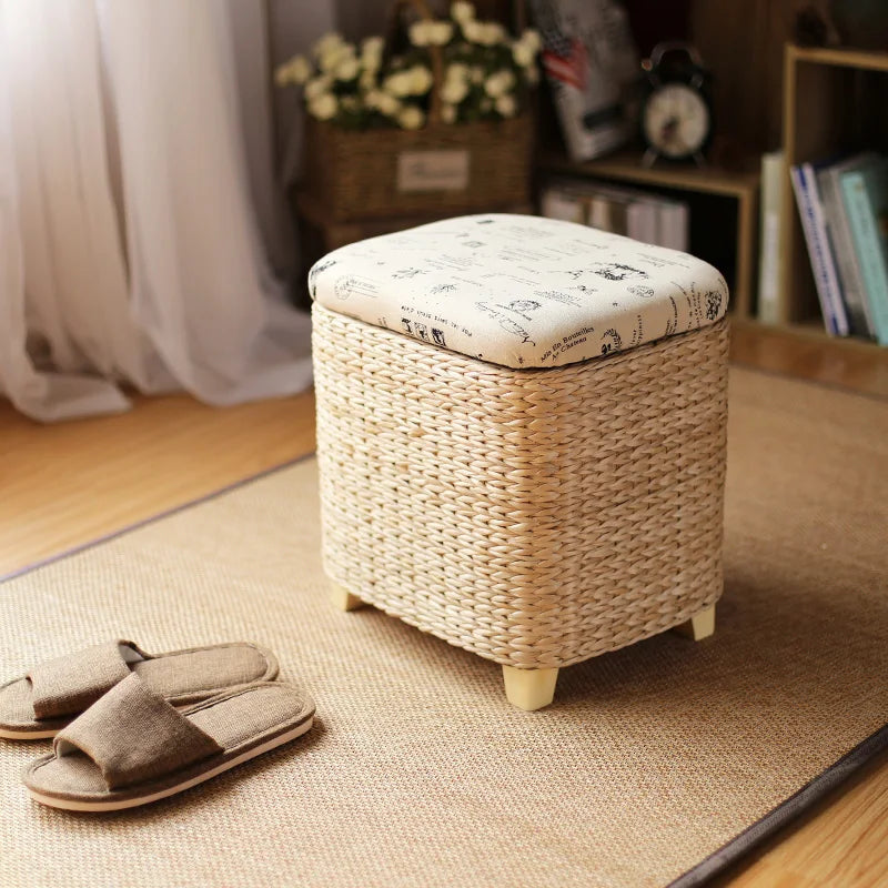 Multi-Function Rattan Wicker Storage Stool Ottoman