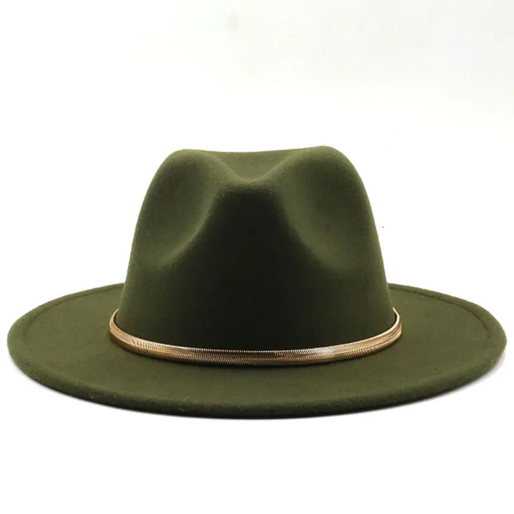 Black/green Wide Brim Simple Church Derby Top Hat Panama Solid Felt Fedoras Hat for Men Women artificial wool Blend Jazz Cap