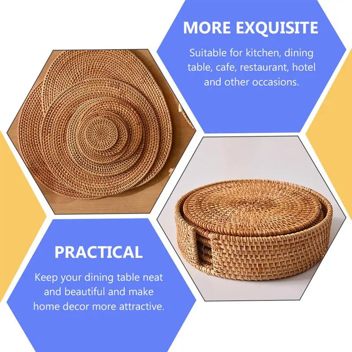 Stylish Rattan Coasters - Durable, Insulating, and Perfect for Any Occasion!