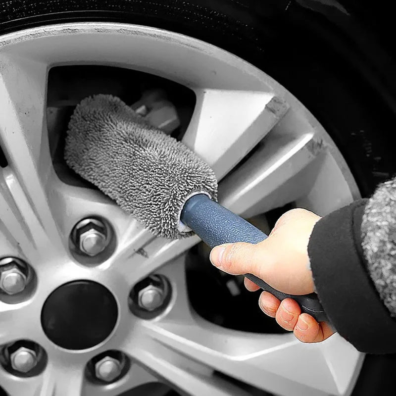 Microfiber Car Wash Brush for Detailing and Cleaning - Durable Tire Scrubber for Auto and Motorcycle - Gray