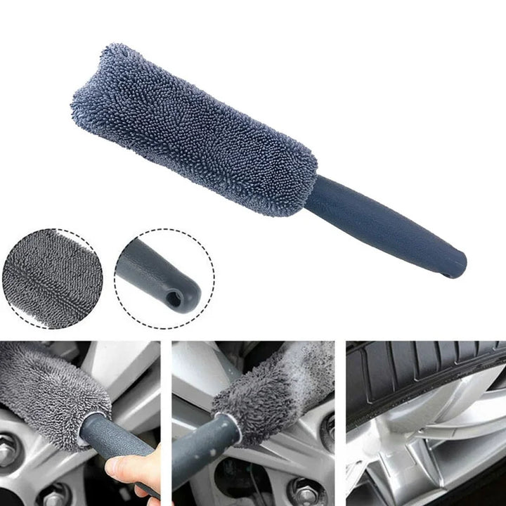 Microfiber Car Wash Brush for Detailing and Cleaning - Durable Tire Scrubber for Auto and Motorcycle - Gray