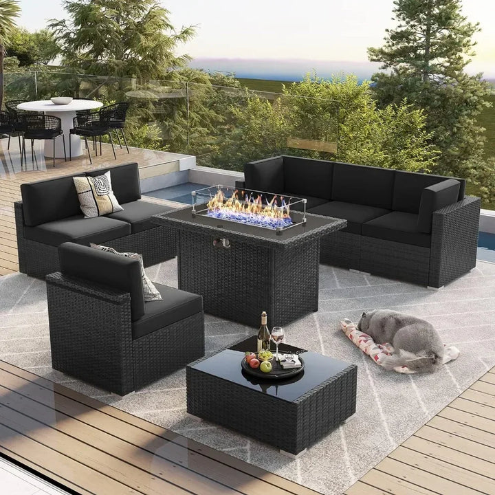 Outdoor Furniture Set with Gas Fire Pit Table & 55000 BTU