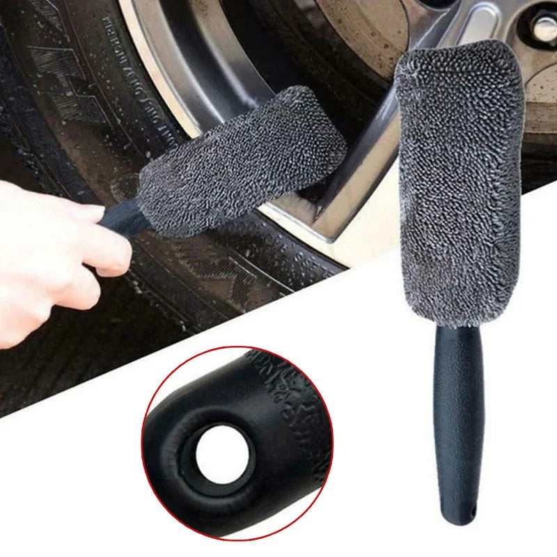 Microfiber Car Wash Brush for Detailing and Cleaning - Durable Tire Scrubber for Auto and Motorcycle - Gray