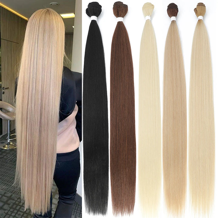 Premium Synthetic Yaki Straight Hair Bundles - Heat Resistant