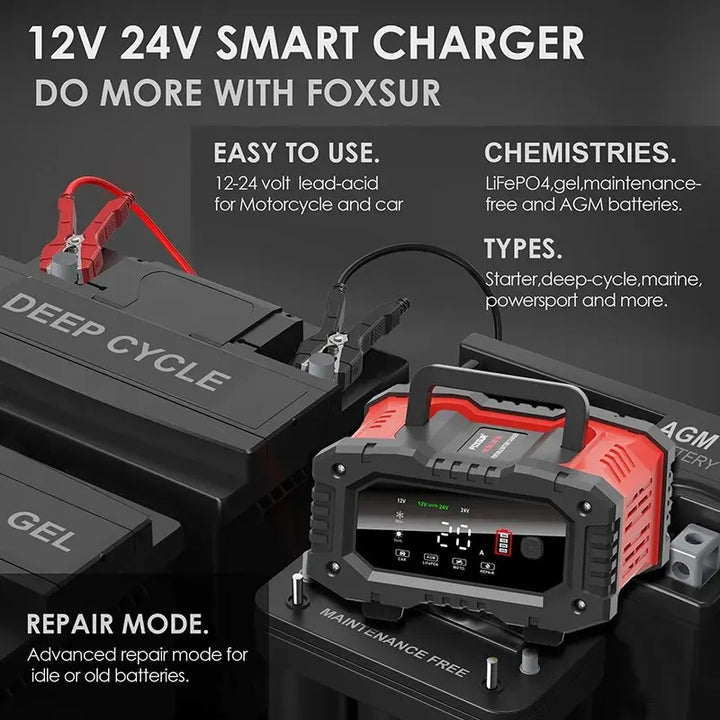 Dual Output 20A/10A Car Motorcycle Battery Charger