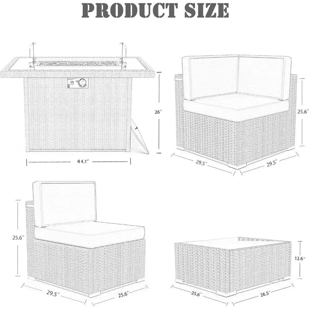 Outdoor Furniture Set with Gas Fire Pit Table & 55000 BTU