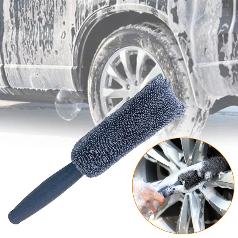 Microfiber Car Wash Brush for Detailing and Cleaning - Durable Tire Scrubber for Auto and Motorcycle - Gray