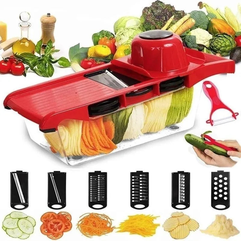 6 In 1 Vegetable Slicer & Cutter with Steel Blade  Slicer Potato Peeler Carrot Grater Dicer Kitchen Accessories convenient