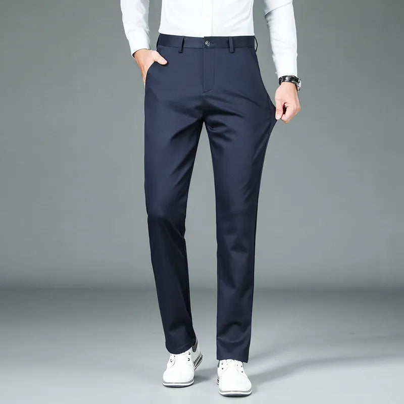 High Quality Luxury Straight Business Suit Pants Men Bamboo Fiber Designer Autumn Winter Elegant Casual Long Formal Trouser Male