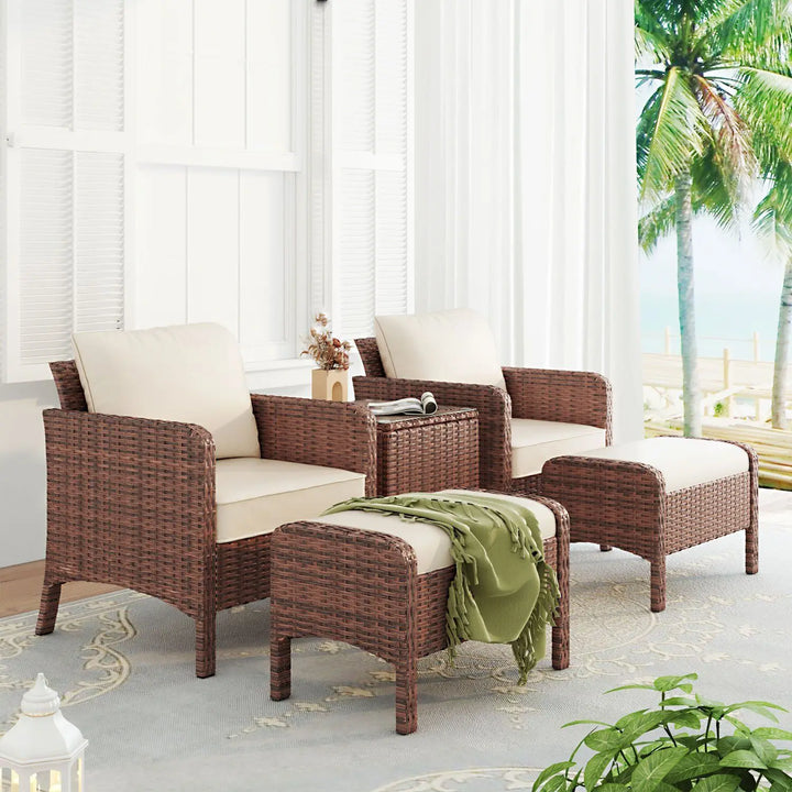 Sturdy 5pc Outdoor Wicker Furniture Set