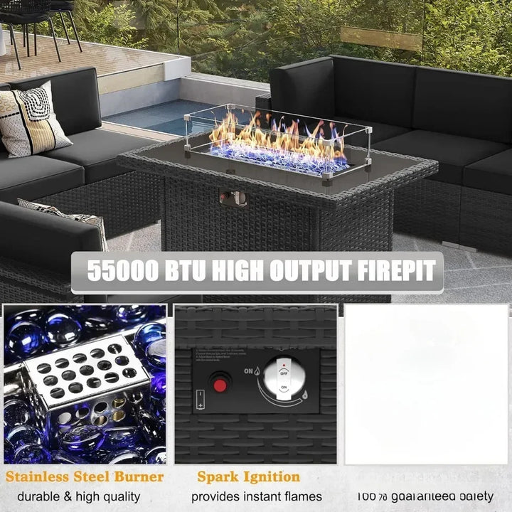 Outdoor Furniture Set with Gas Fire Pit Table & 55000 BTU