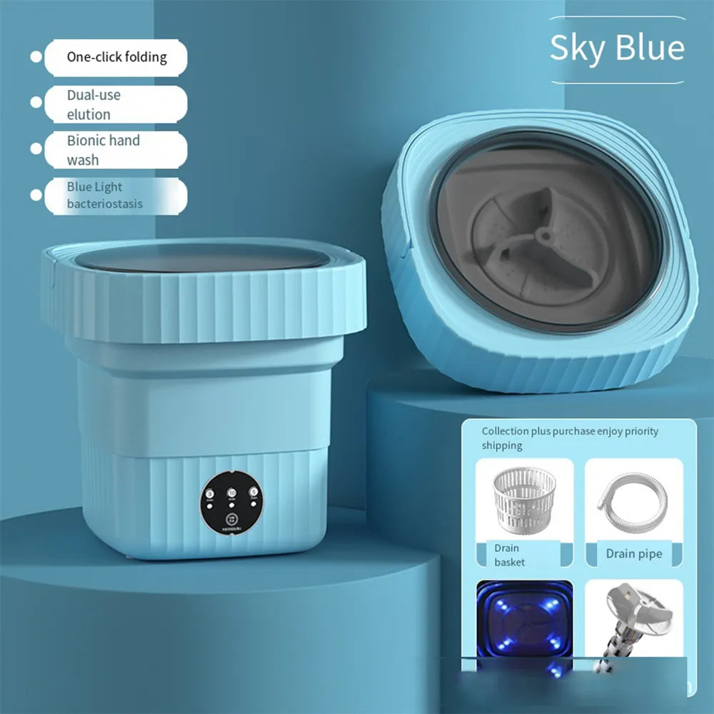 10L Mini Folding Portable Washing Machines with Centrifuge Dryer for Clothes Tourist Travel Home Sock Bra Small Underwear Washer