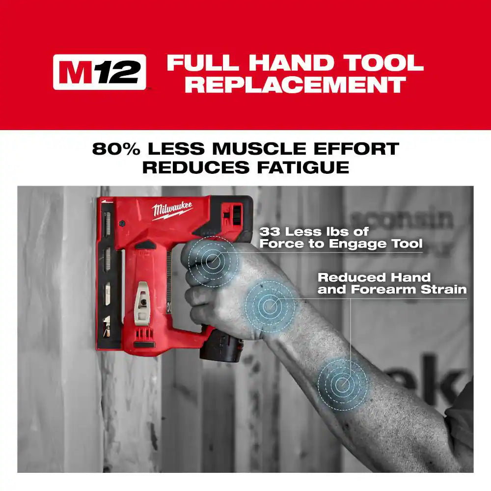 M12 12-Volt Lithium-Ion Cordless 3/8 In. Crown Stapler Kit with 2.0 AH Battery and Charger
