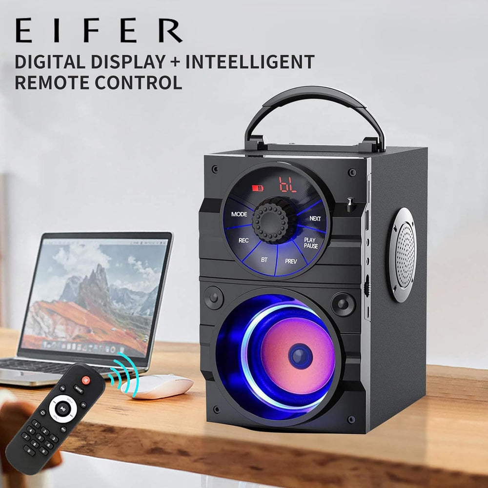 Portable Bluetooth Party Speaker with Subwoofer, Bluetooth Speakers Heavy Bass, Wireless, FM Radio, Remote Control, LCD Display - for Outdoor/Indoor, Home, Phone, PC