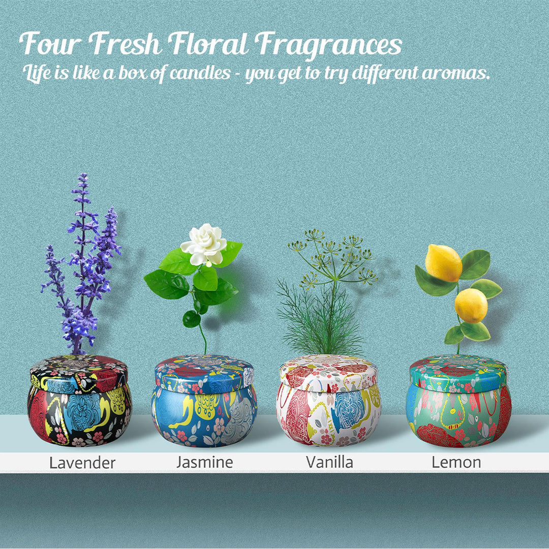 Woliwowa Scented Candles Gift Set, Aromatherapy Candles Gifts for Women,Lavender,Vanilla,Lemon,Jasmine,Natural Soy Wax Portable Travel Tin Candle,4 X 4.4 Oz