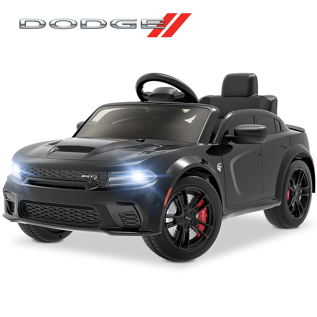 Dodge Electric Ride on Cars for Kids, 12V Licensed Dodge Charger Srt Hellcat Powered Ride on Toys with Parent Remote Control, Electric Car for Boys 3-5 W/Music Player/Led Lights/Safety Belt, Black