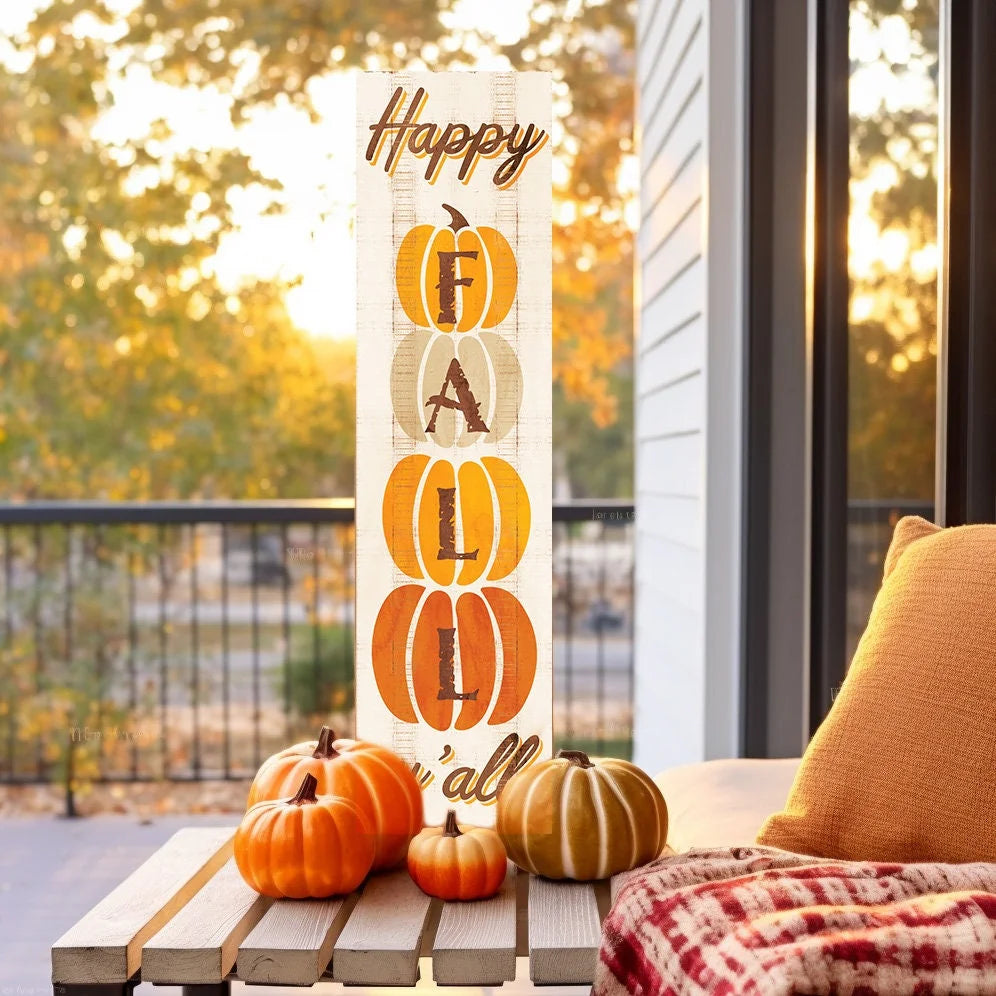 36In "Happy Fall Y'All" Wooden Porch Sign - Seasonal Front Door Decor for Autumn Celebrations