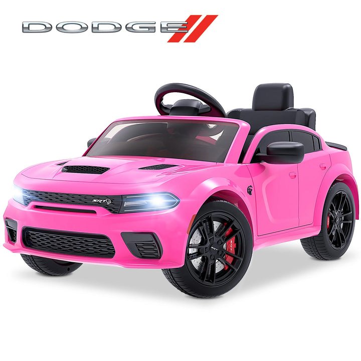 Dodge Electric Ride on Cars for Kids, 12V Licensed Dodge Charger Srt Hellcat Powered Ride on Toys with Parent Remote Control, Electric Car for Boys 3-5 W/Music Player/Led Lights/Safety Belt, Black