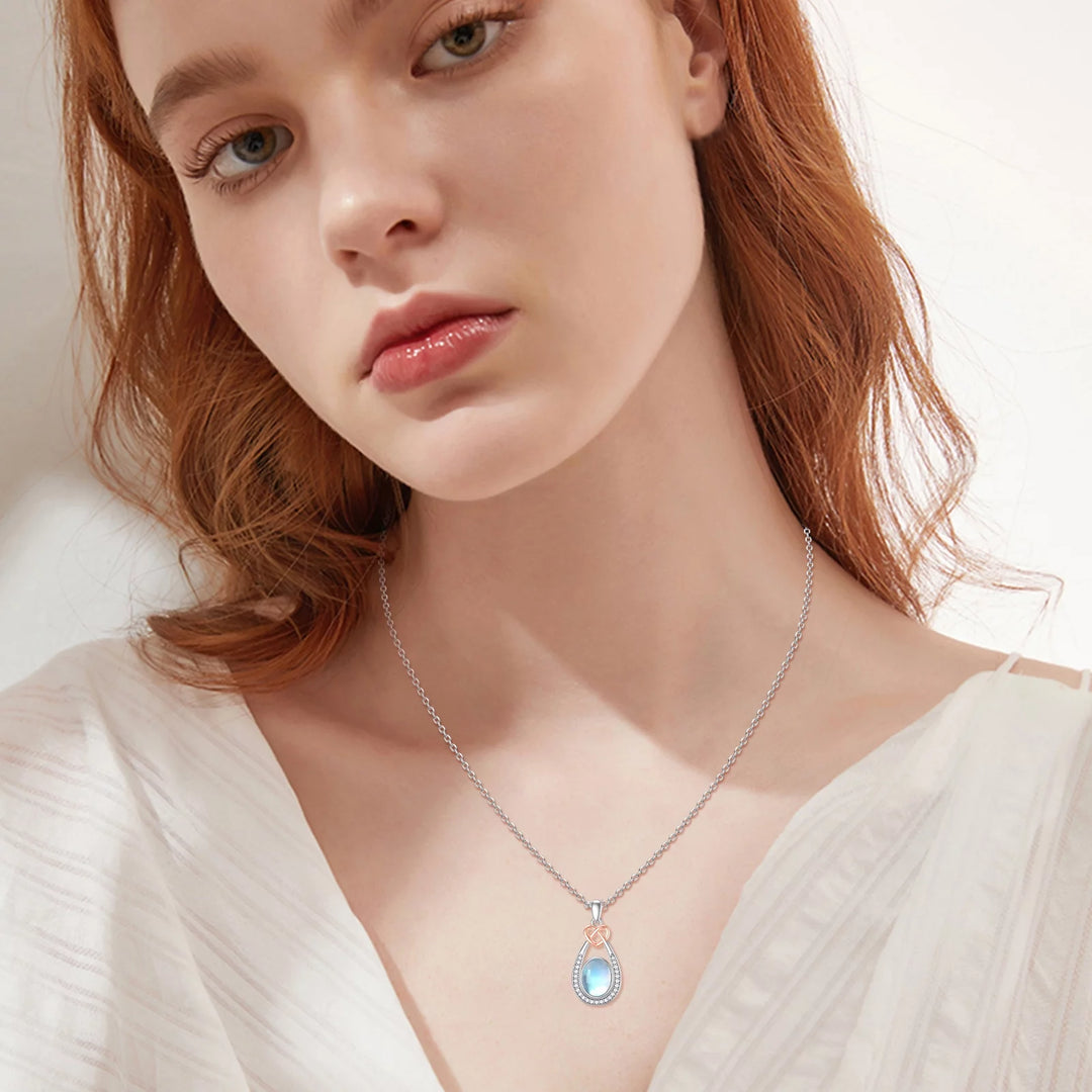 AOVEAO Moonstone Necklace 925 Sterling Silver Teardrop Pendant Necklaces for Women Mom Daughter Niece Wife Birthday Jewelry Gifts