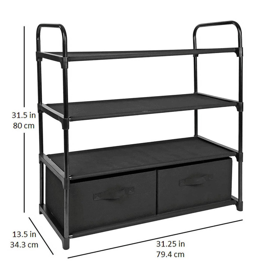 Mainstays 4 Shelf Closet Organizer with 2 Bins, Black, Metal Frame, Adult and Child
