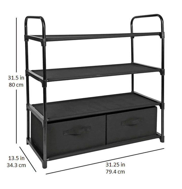 Mainstays 4 Shelf Closet Organizer with 2 Bins, Black, Metal Frame, Adult and Child