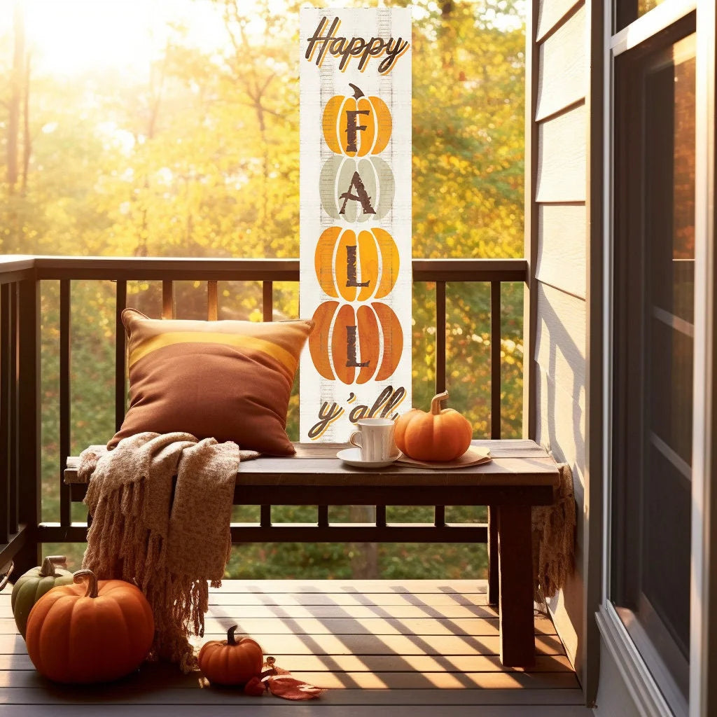 36In "Happy Fall Y'All" Wooden Porch Sign - Seasonal Front Door Decor for Autumn Celebrations