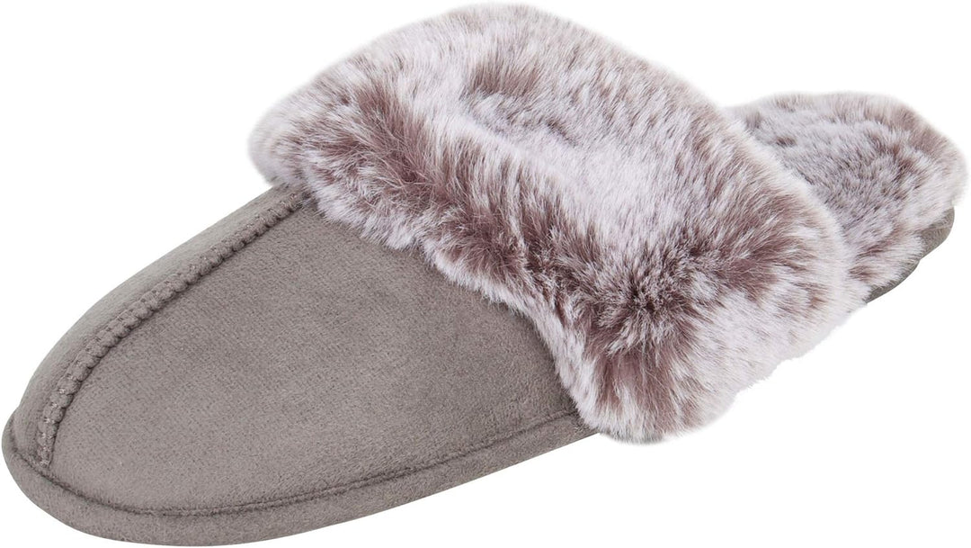 Comfy Faux Fur House Slipper Scuff Memory Foam Slip on Anti-Skid Sole