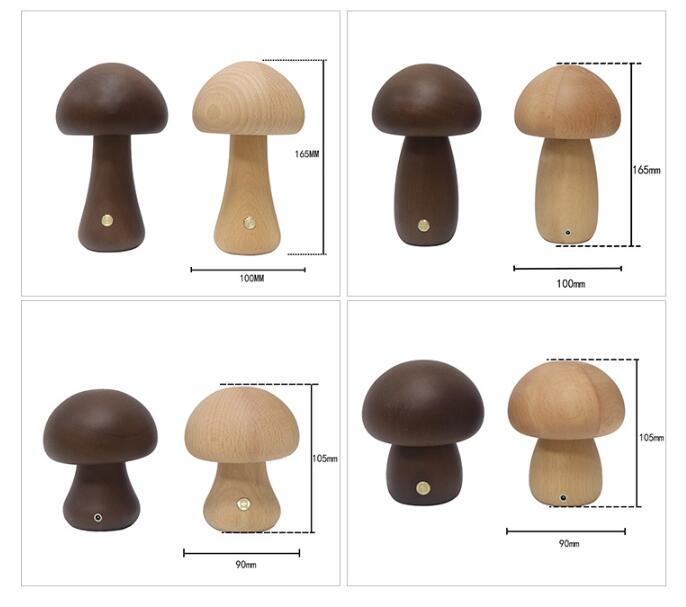 Wooden Mushroom LED Night Light - Touch Switch, Bedroom Decor, Kids Room, Home