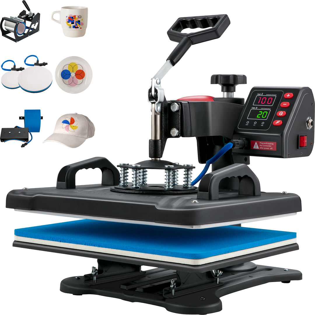 VEVOR Heat Press, 5 In 1 Heat Press Machine Machine 12x15, Clamshell Sublimation Transfer Printer Fast Heat-up, Digital Precise Temperature Control, Vinyl Heat Press For T-Shirt Plate Mug Cup, 900W