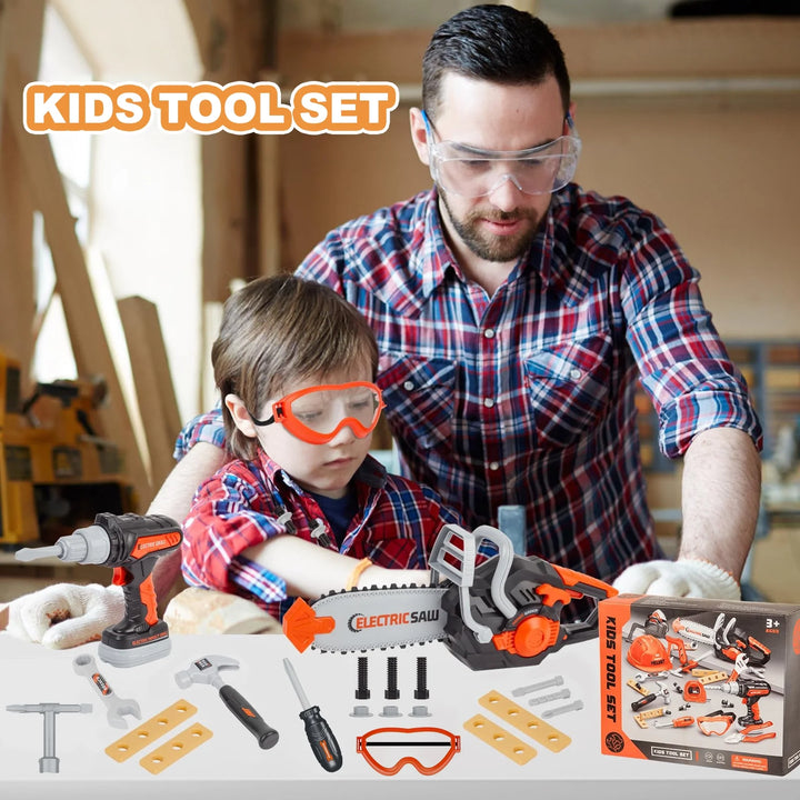 Payusd Kids Tool Set Kids Toys 32PCS Pretend Play Toddler Tool Toys with Electronic Toy Drill Set Construction Kits Toys Christmas Gift for Kids Ages 3-8 Years Old