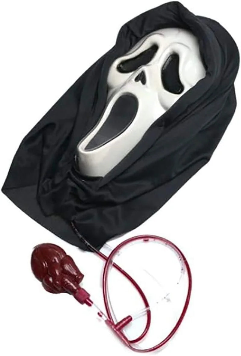 Multi-Color Plastic Halloween Scream Costume Mask, with Blood Pump for Adult