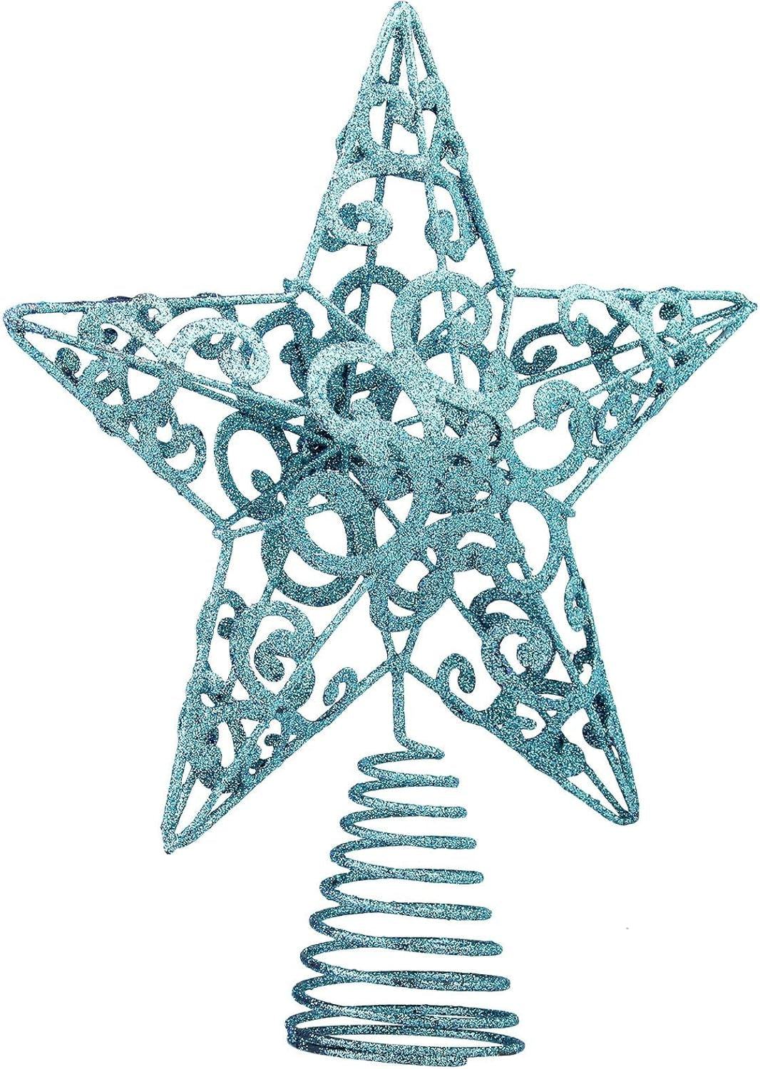 10 Inches Metal Glittered Christmas Tree Topper Star Treetop Decoration for Christmas Home Decor, Red