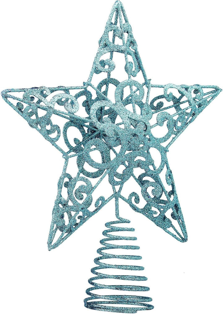 10 Inches Metal Glittered Christmas Tree Topper Star Treetop Decoration for Christmas Home Decor, Red