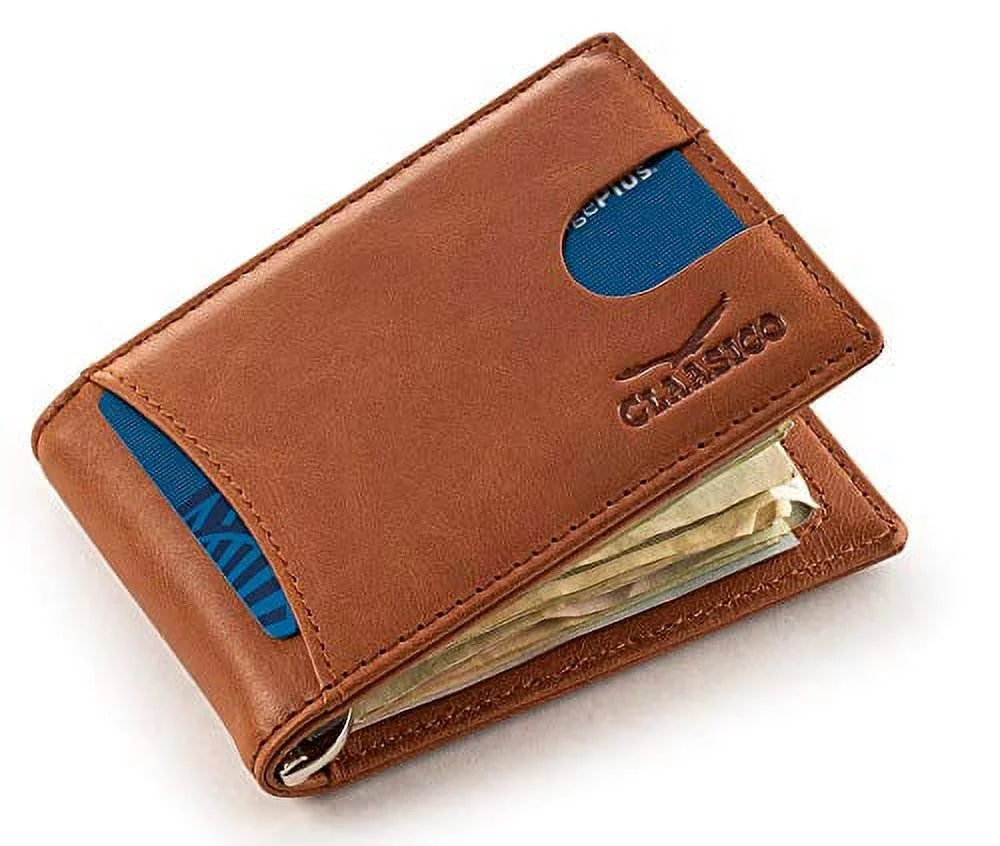 Super Slim RFID Leather Wallet for Men Card Holder with Money Clip Prefect for Travel & Front Pocket Use