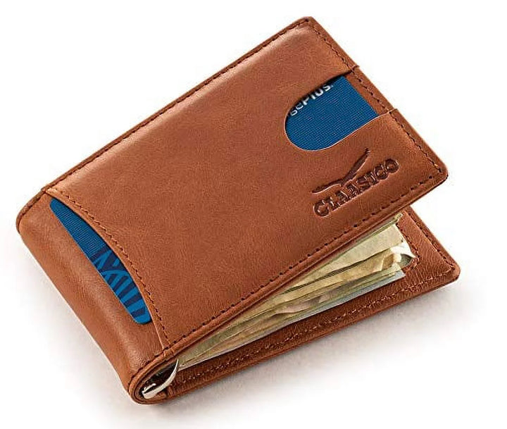 Super Slim RFID Leather Wallet for Men Card Holder with Money Clip Prefect for Travel & Front Pocket Use
