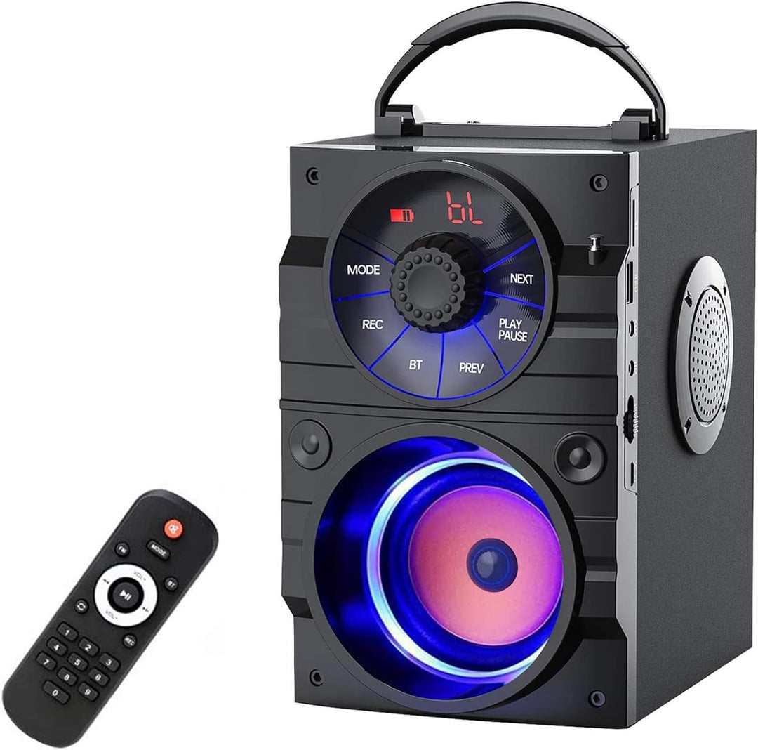 Portable Bluetooth Party Speaker with Subwoofer, Bluetooth Speakers Heavy Bass, Wireless, FM Radio, Remote Control, LCD Display - for Outdoor/Indoor, Home, Phone, PC