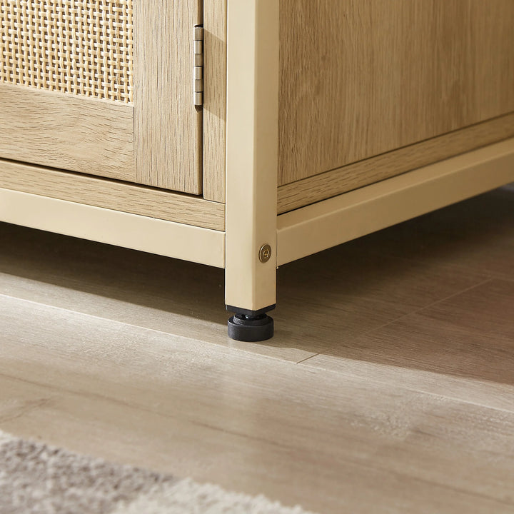 Hommoo 7 Tiers Rattan Bookshelf, Display Shelf Bookcases, Book Shelf Storage Rack with Cabinet for Living Room Home Office, Natural