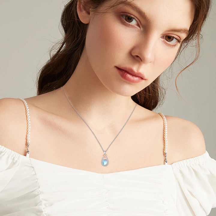 AOVEAO Moonstone Necklace 925 Sterling Silver Teardrop Pendant Necklaces for Women Mom Daughter Niece Wife Birthday Jewelry Gifts