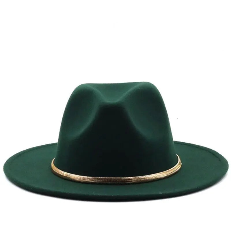 Black/green Wide Brim Simple Church Derby Top Hat Panama Solid Felt Fedoras Hat for Men Women artificial wool Blend Jazz Cap